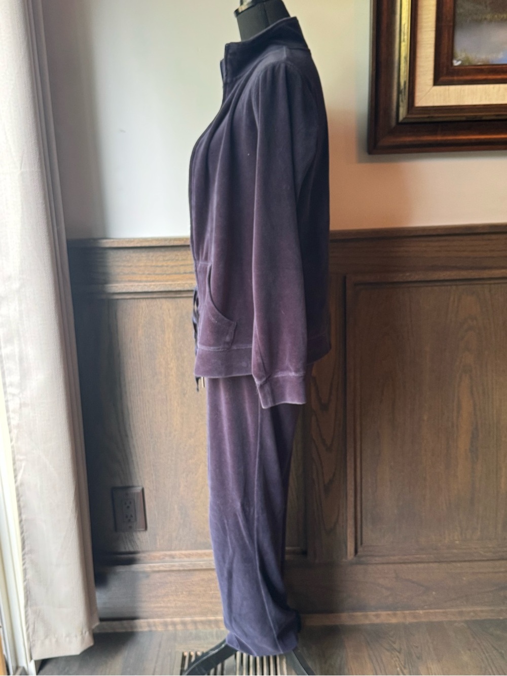 Exertek Navy Blue Velour Tracksuit Set Y2K Lounge Jacket Pants small - Picture 4 of 7